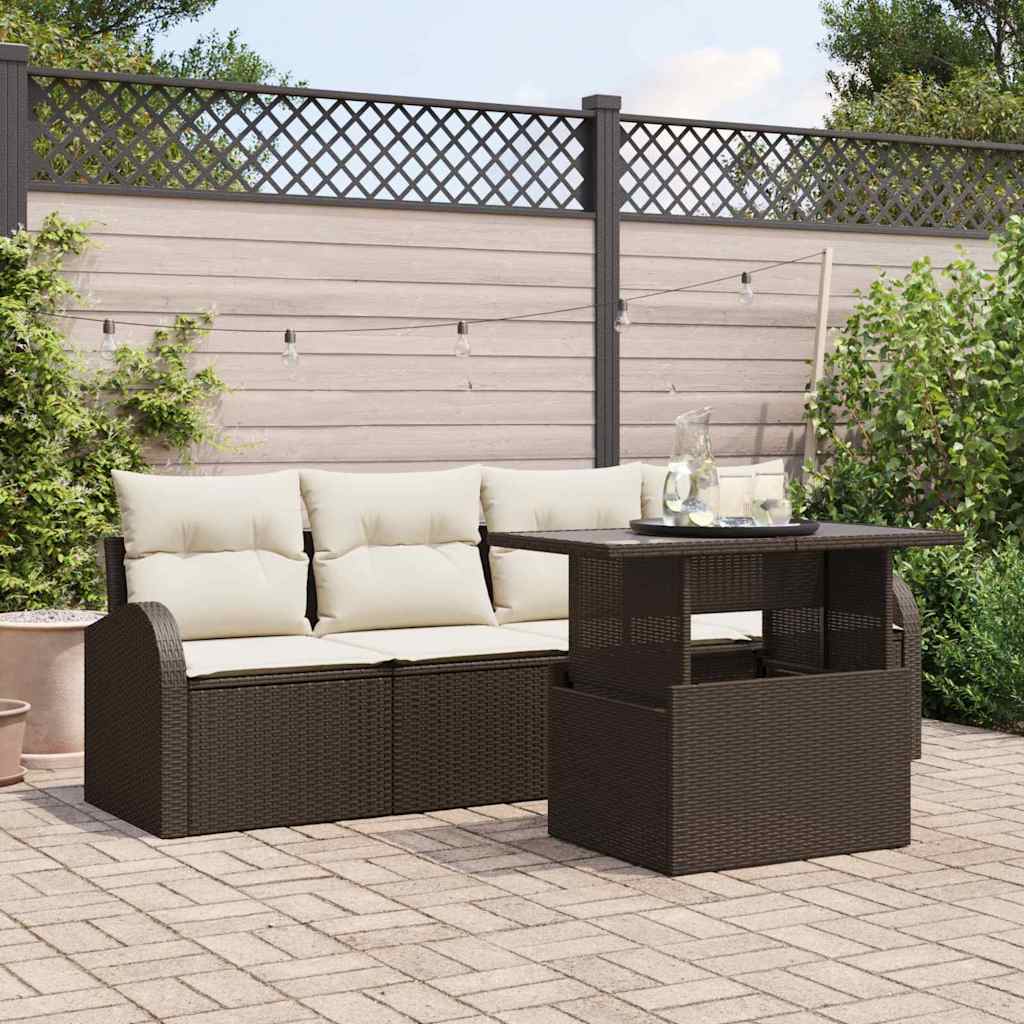vidaXL Garden Sofa Set with cushion with cushion 5 pcs Black Poly Rattan