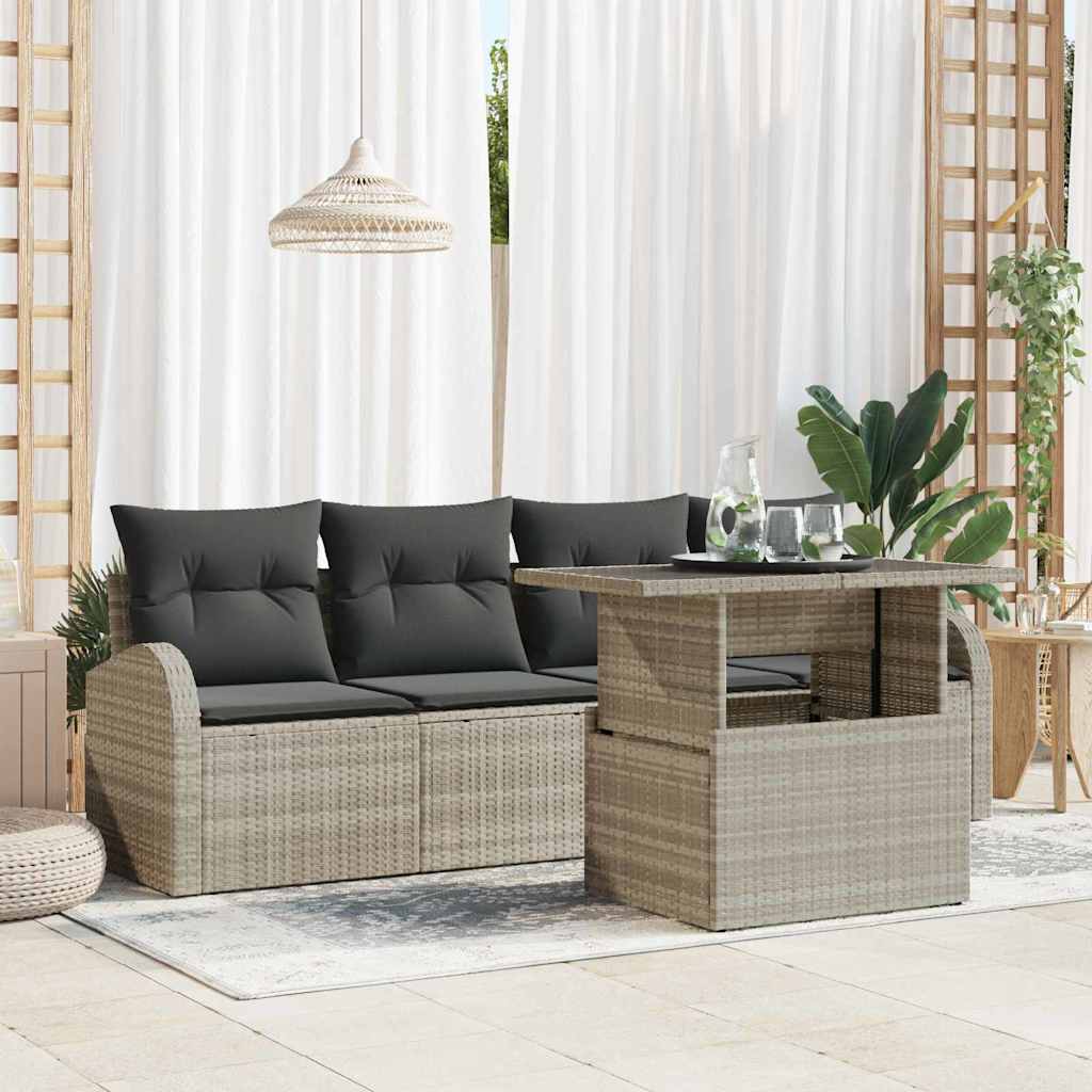 vidaXL Garden Sofa Set with cushion with cushion 5 pcs Black Poly Rattan