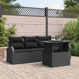 vidaXL Garden Sofa Set with cushion with cushion 5 pcs Black Poly Rattan