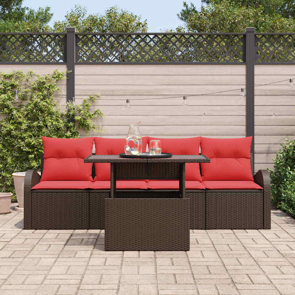 vidaXL Tuinbank Set met kussen met kussen 5 pcs Bruin Poly Riet