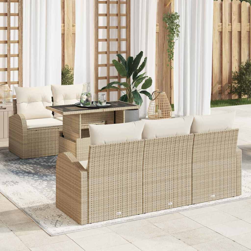 vidaXL Tuinbank Set met kussen met kussen 6 pcs Zwart Poly Riet