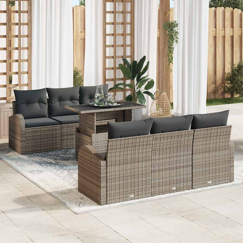 vidaXL Tuinbank Set met kussen met opslag 7 pcs Zwart Poly Riet