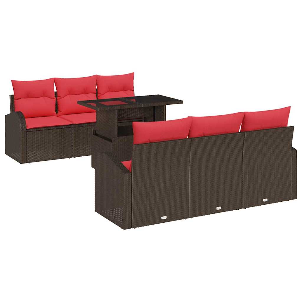 vidaXL Tuinbank Set met kussen met opslag 7 pcs Bruin Poly Riet