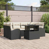 vidaXL Tuinbank Set met kussen met opslag 7 pcs Zwart Poly Riet