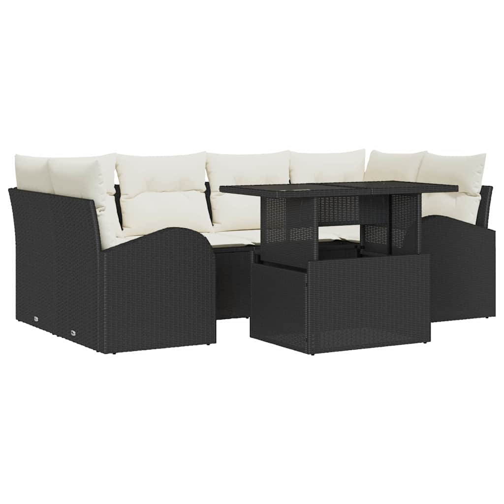 vidaXL Tuinbank Set met kussen met opslag 7 pcs Zwart Poly Riet