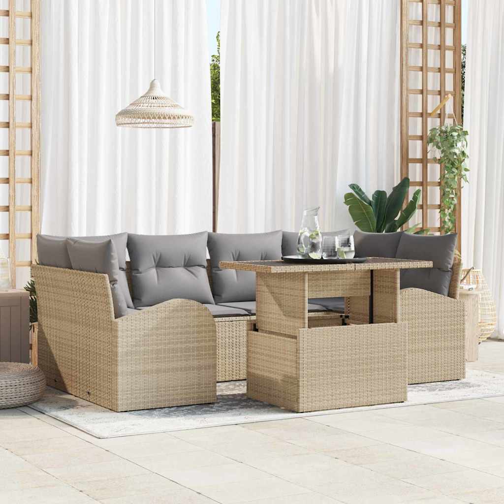 vidaXL Tuinbank Set met kussen met opslag 7 pcs Zwart Poly Riet
