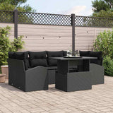 vidaXL Tuinbank Set met kussen met opslag 7 pcs Zwart Poly Riet