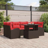 vidaXL Tuinbank Set met kussen met opslag 7 pcs Bruin en Rood