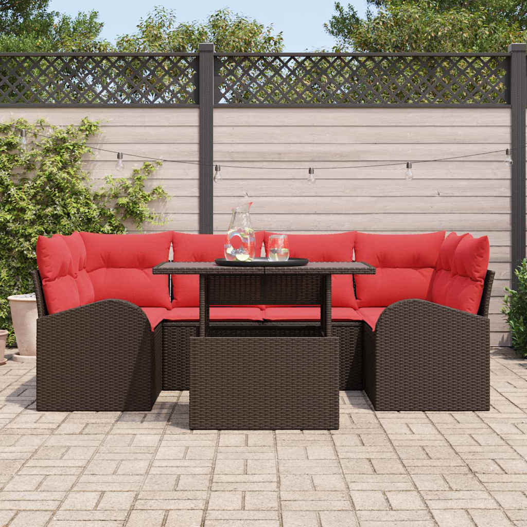 vidaXL Tuinbank Set met kussen met opslag 7 pcs Bruin en Rood