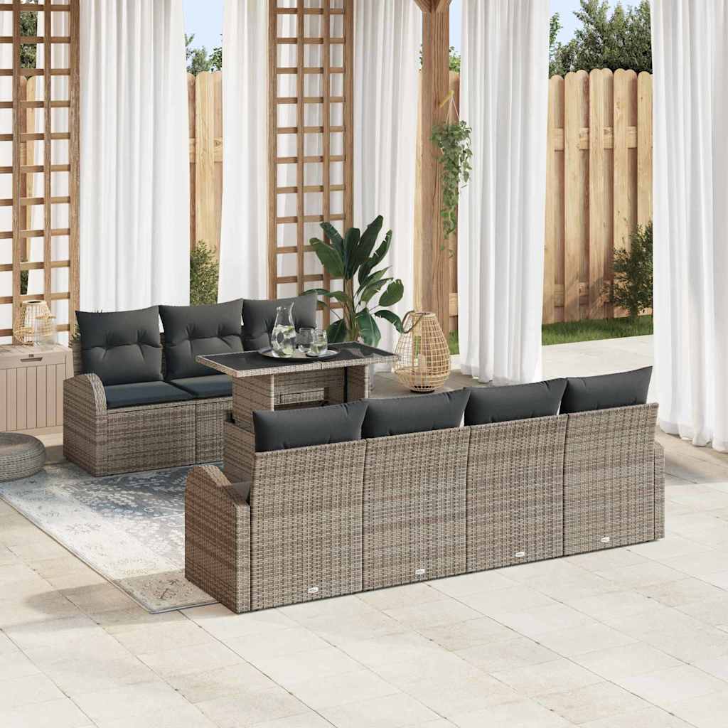 vidaXL Garden Bench Set with Cushion and Storage 8 pcs Black Poly Rattan