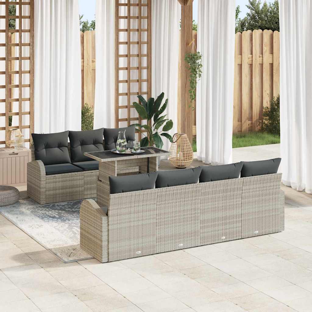 vidaXL Garden Bench Set with Cushion and Storage 8 pcs Black Poly Rattan
