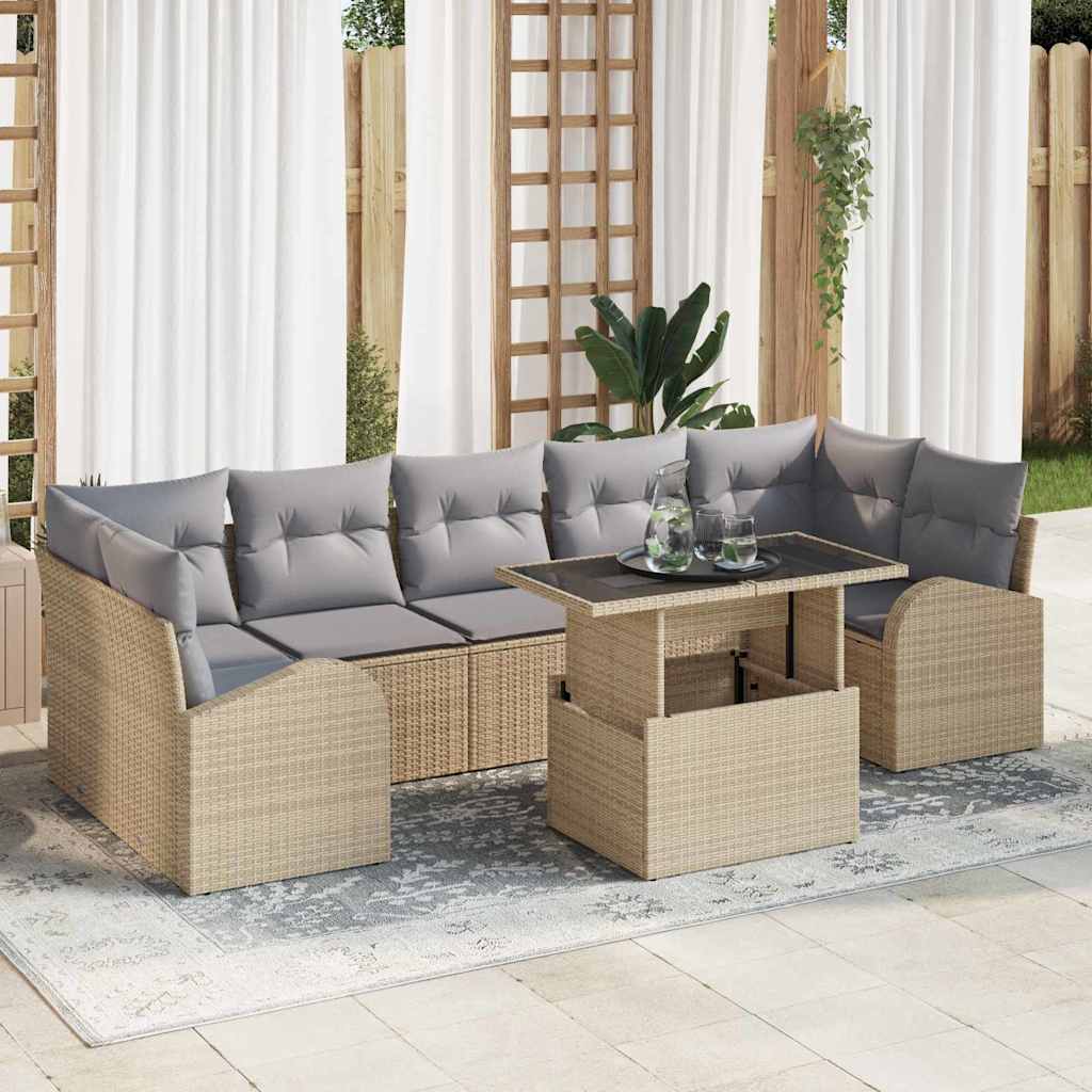 vidaXL Tuinbank Set met kussen met opslag 8 pcs Zwart Poly Riet