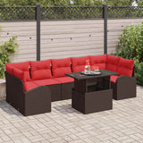 vidaXL Tuinbank Set met kussen met opslag 8 pcs Bruin Poly Riet