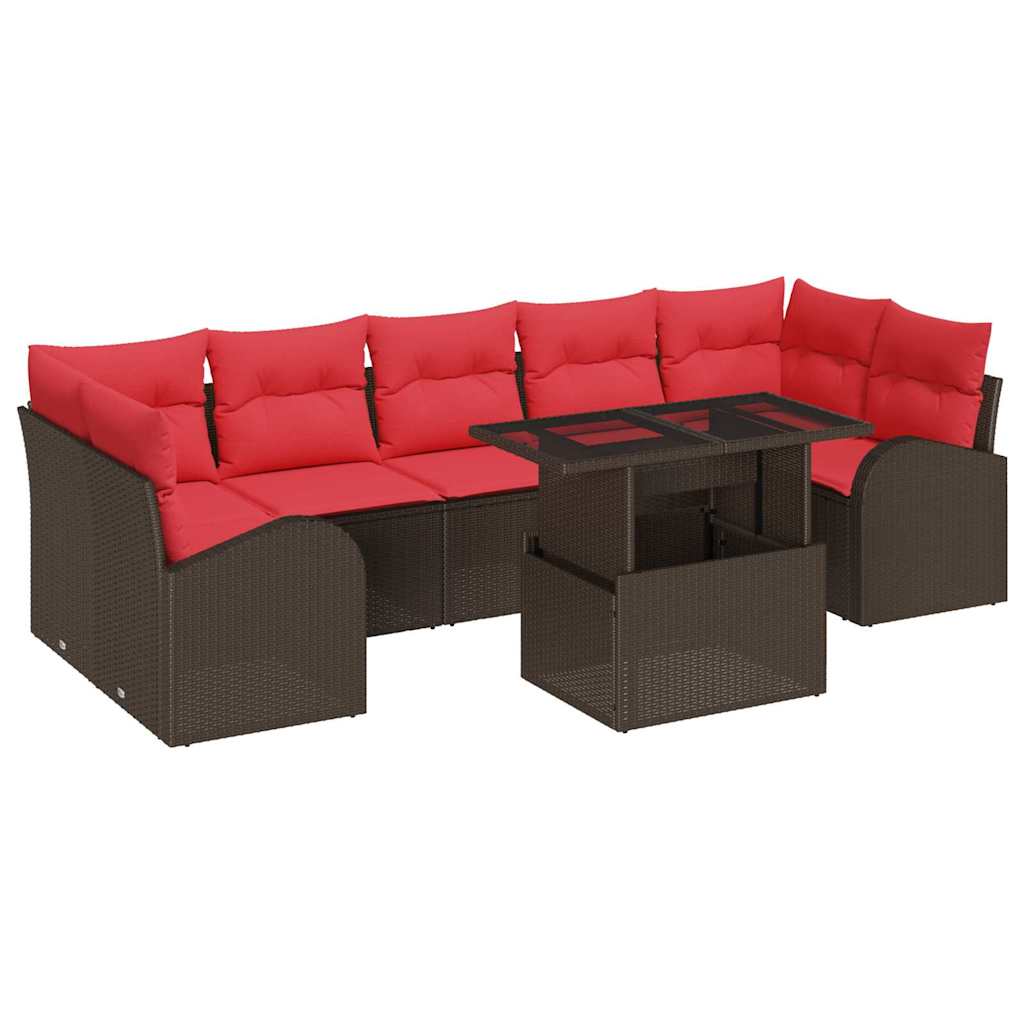 vidaXL Tuinbank Set met kussen met opslag 8 pcs Bruin Poly Riet