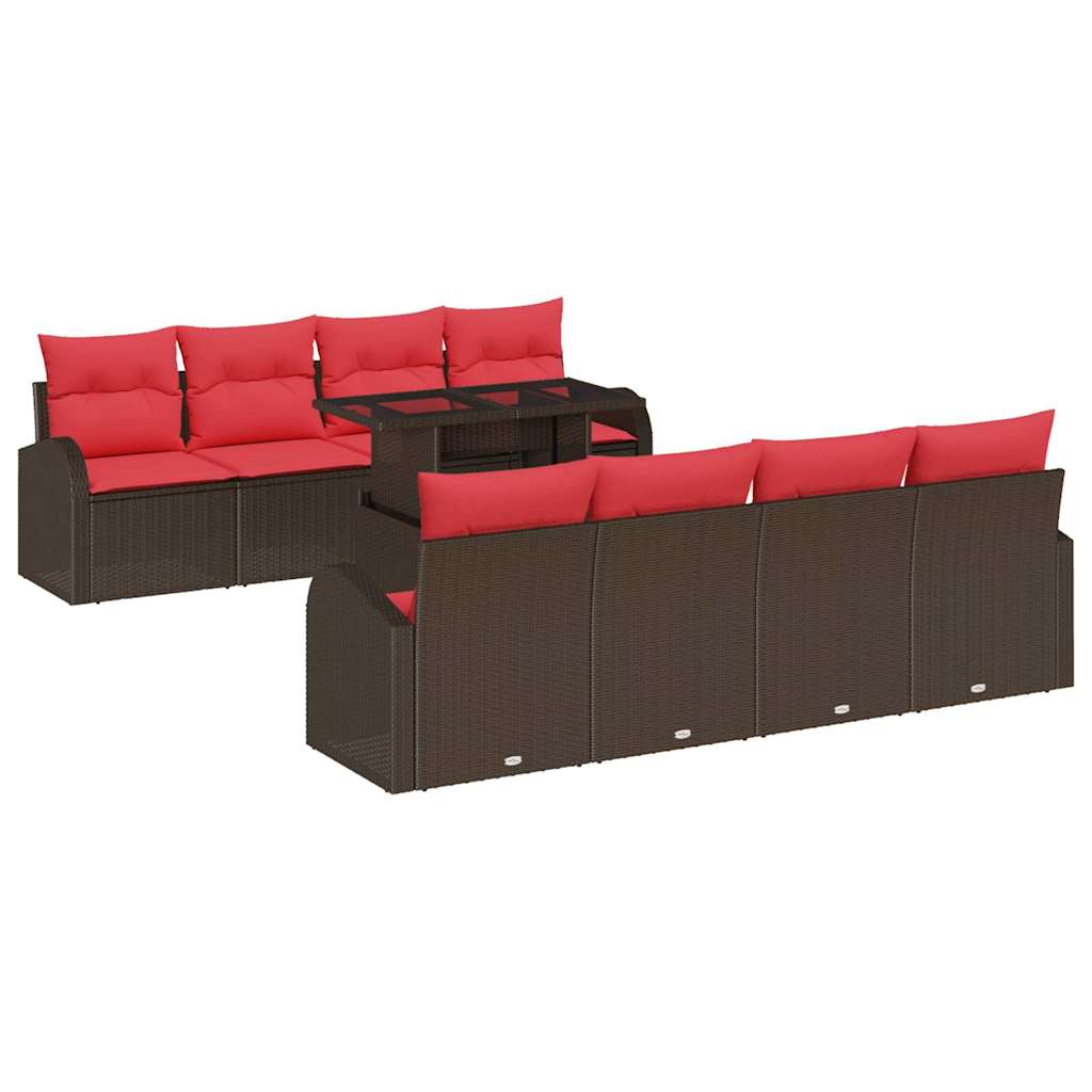 vidaXL Tuinbank Set met kussen met opslag 9 pcs Bruin Poly Riet
