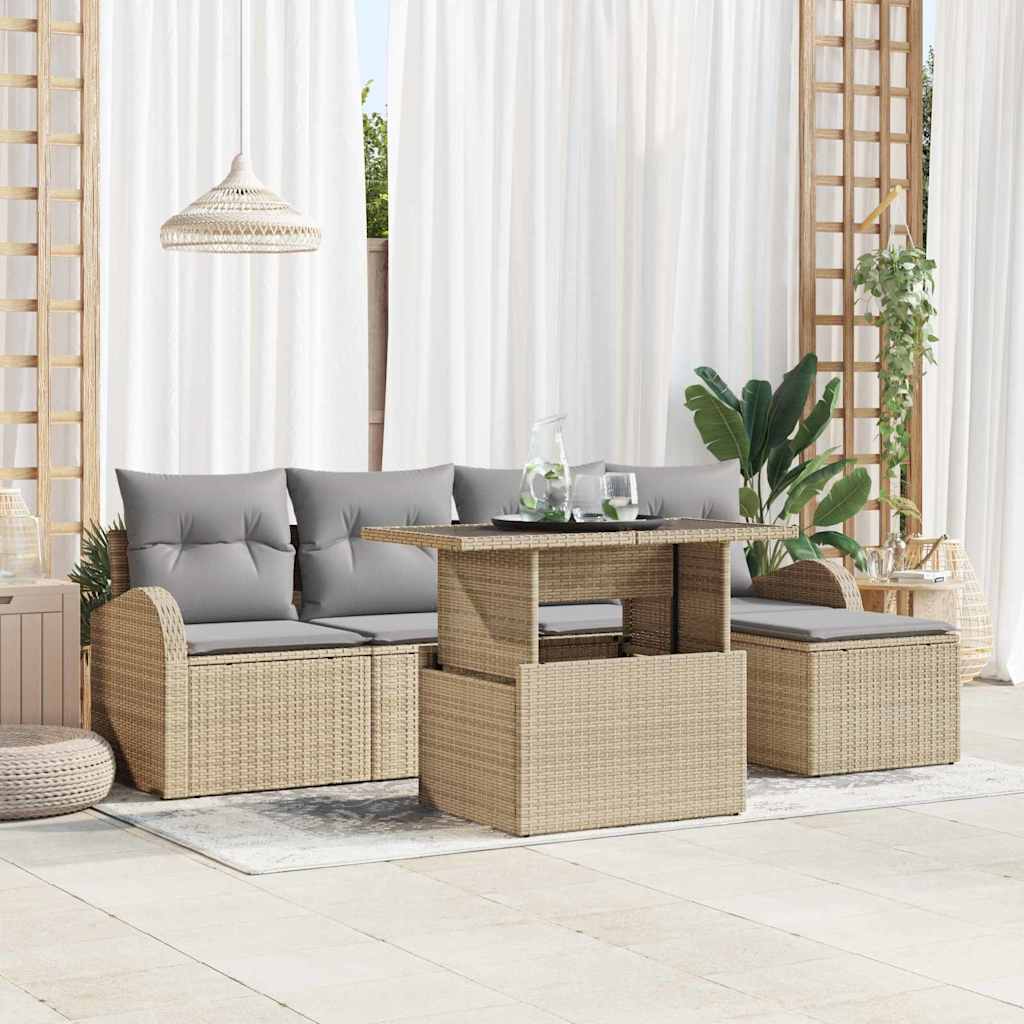 vidaXL Tuinbank Set met kussen met opslag 6 pcs Zwart Poly rattan