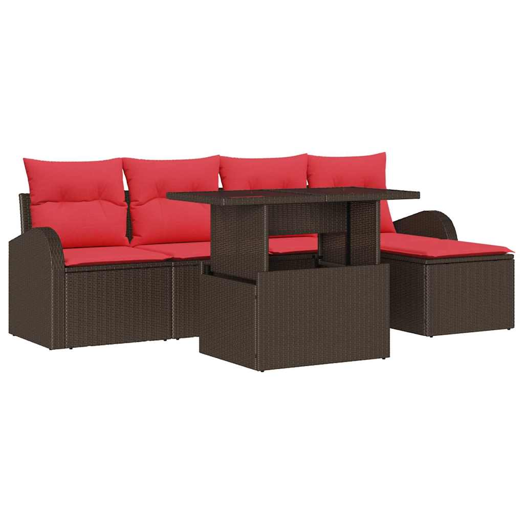 vidaXL Tuinbank Set met kussen met opslag 6 pcs Bruin Poly rattan