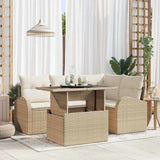 vidaXL Tuinbank Set met kussen met opslag 5 pcs Zwart Poly rattan