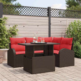 vidaXL Tuinbank Set met kussen met opslag 5 pcs Bruin Poly rattan