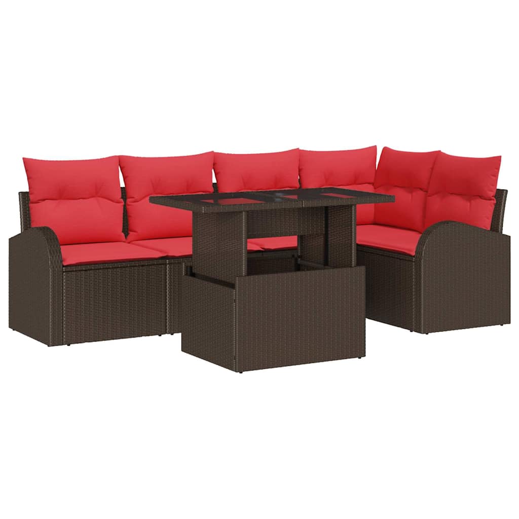 vidaXL Tuinbank Set met kussen met opslag 6 pcs Bruin Poly rattan