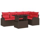 vidaXL Tuinbank Set met kussen met opslag 6 pcs Bruin Poly rattan
