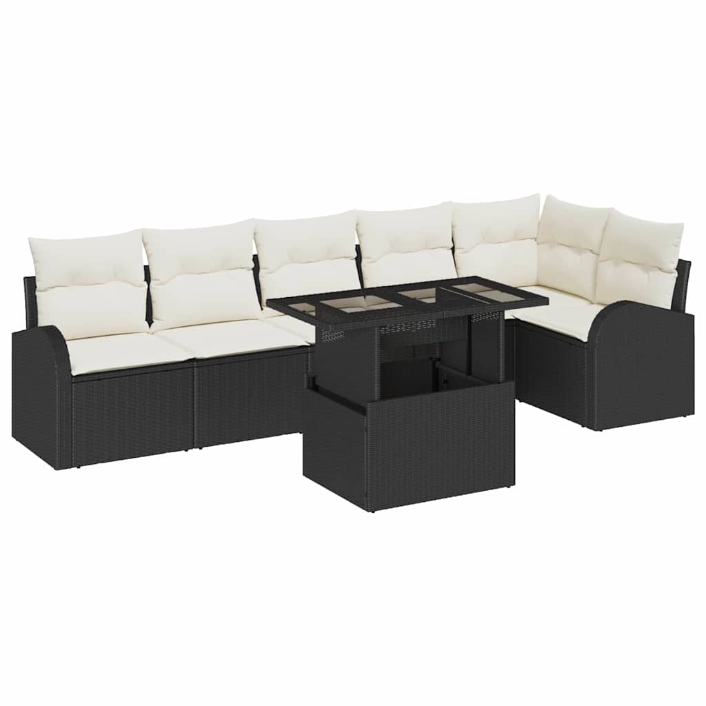 vidaXL Tuinbank Set met kussen met opslag 7 pcs Zwart Poly rattan