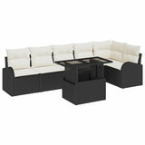 vidaXL Tuinbank Set met kussen met opslag 7 pcs Zwart Poly rattan