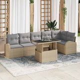 vidaXL Tuinbank Set met kussen met opslag 7 pcs Zwart Poly rattan