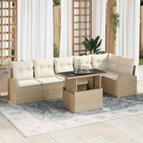 vidaXL Tuinbank Set met kussen met opslag 7 pcs Zwart Poly rattan