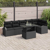 vidaXL Tuinbank Set met kussen met opslag 7 pcs Zwart Poly rattan
