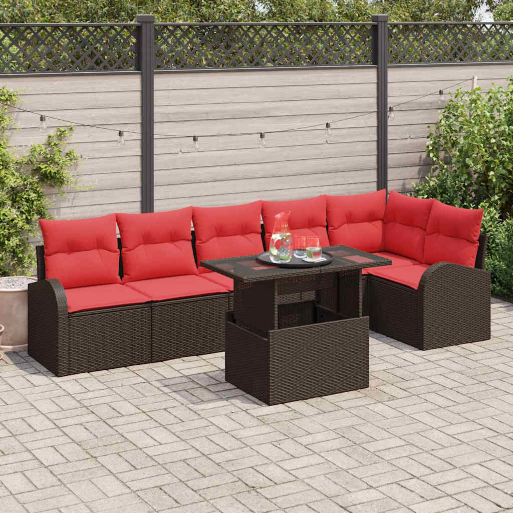 vidaXL Tuinbank Set met kussen met opslag 7 pcs Bruin Poly rattan