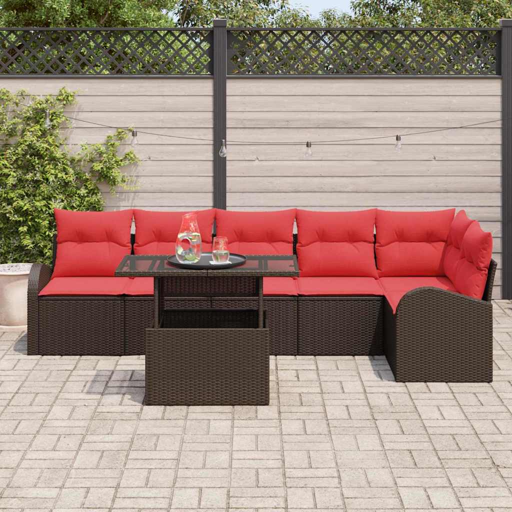 vidaXL Tuinbank Set met kussen met opslag 7 pcs Bruin Poly rattan