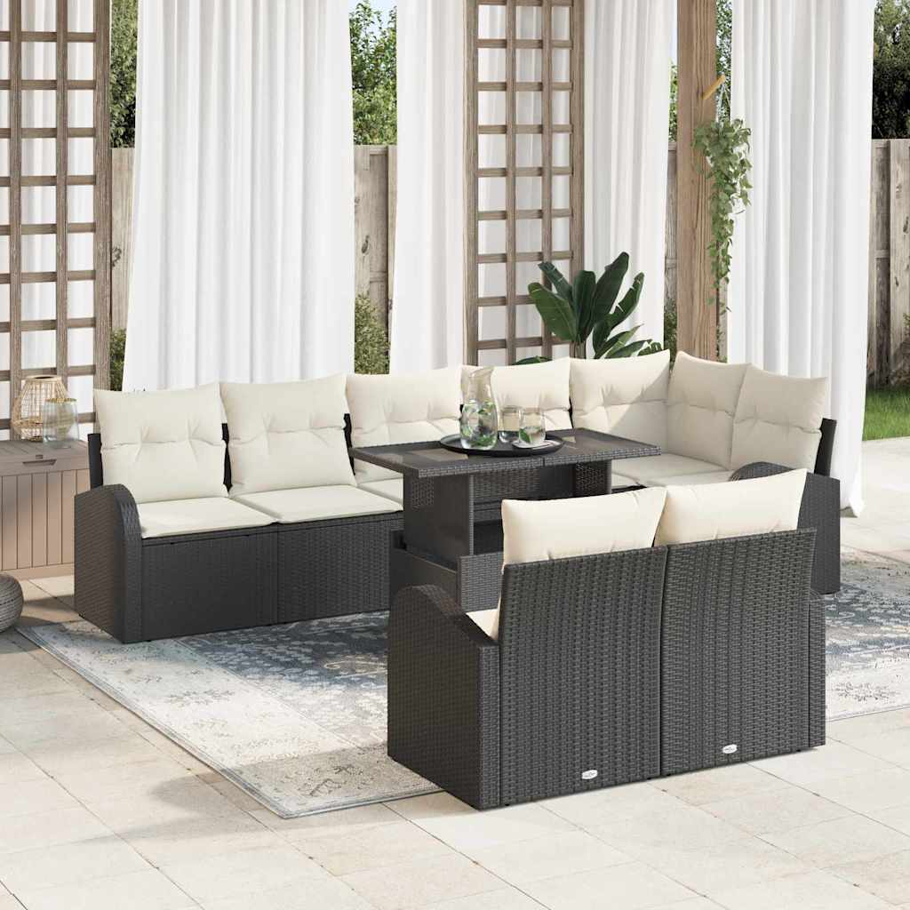 vidaXL Tuinbank Set met opslag 9 pcs Zwart Poly rattan
