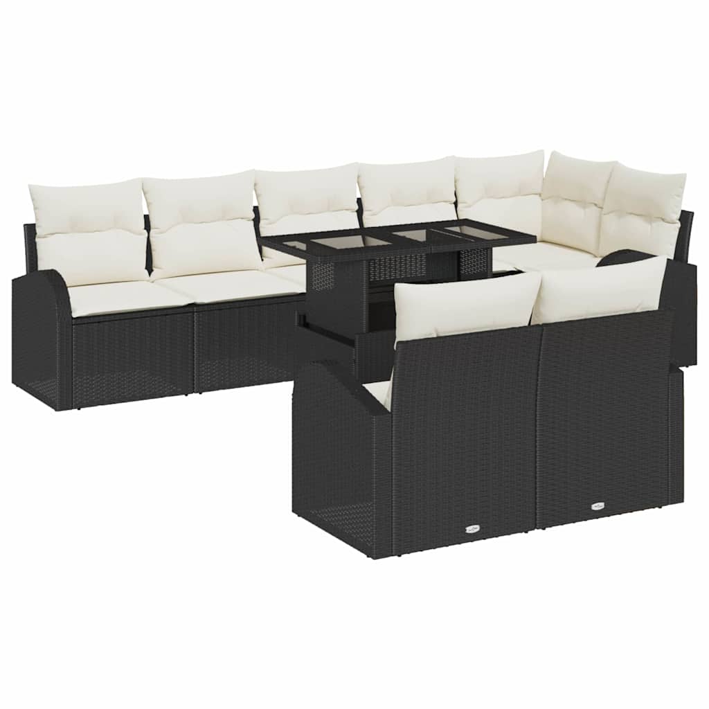vidaXL Tuinbank Set met opslag 9 pcs Zwart Poly rattan