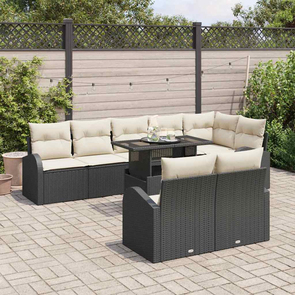 vidaXL Tuinbank Set met opslag 9 pcs Zwart Poly rattan