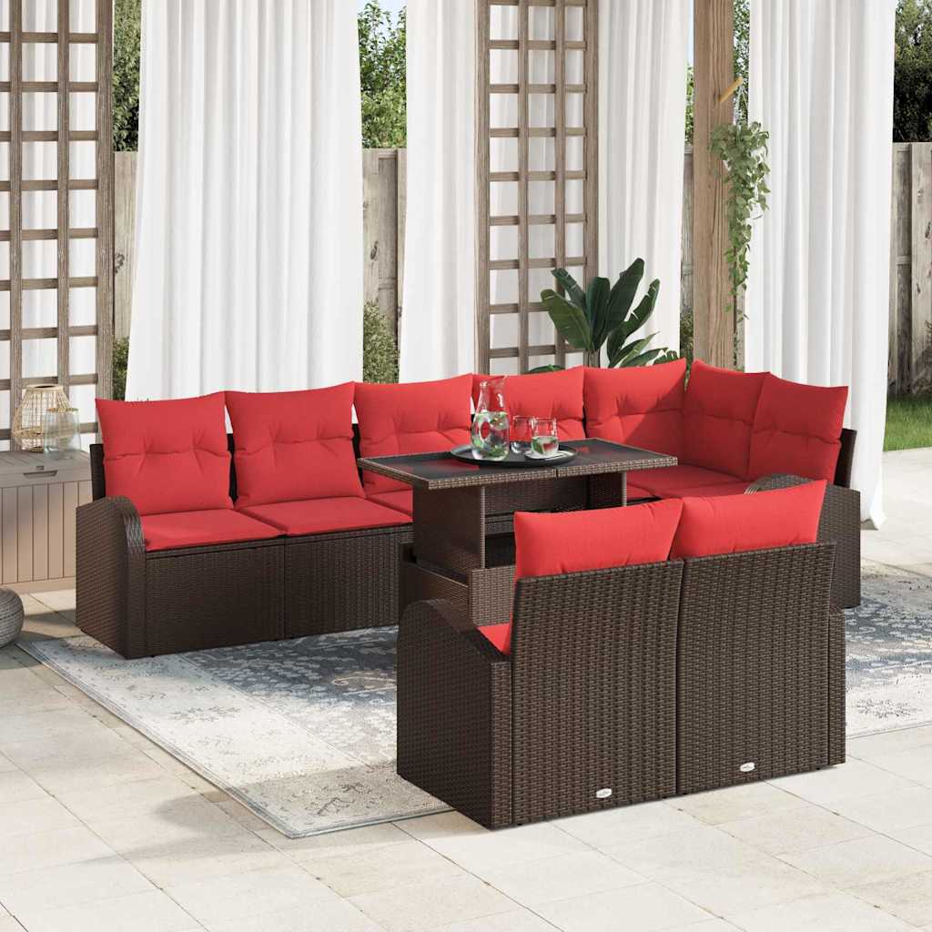 vidaXL Tuinbank Set met opslag 9 pcs Bruin Poly rattan