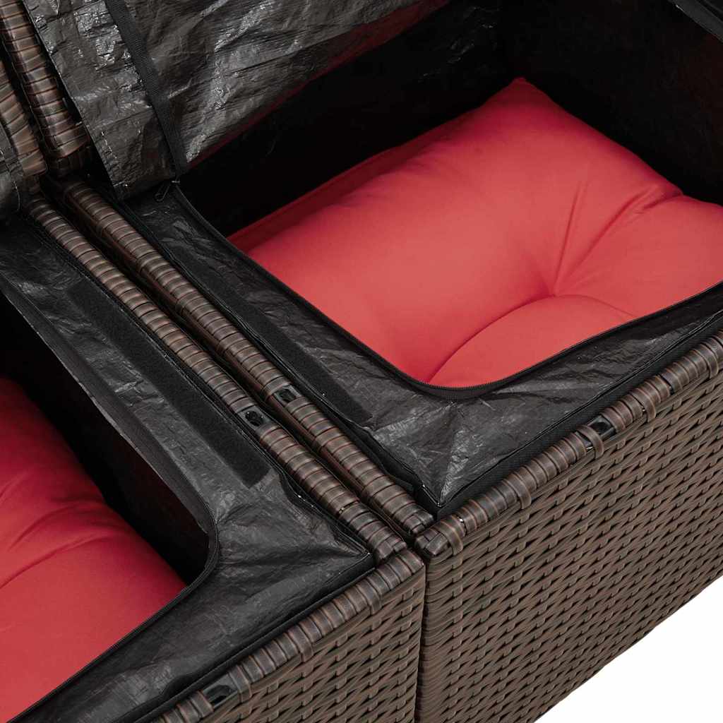 vidaXL Tuinbank Set met kussen met opslag 8 pcs Bruin Poly rattan