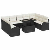 vidaXL Tuinbank Set met kussen met opslag 10 pcs Zwart Poly rattan