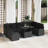 vidaXL Tuinbank Set met kussen met opslag 10 pcs Zwart Poly rattan