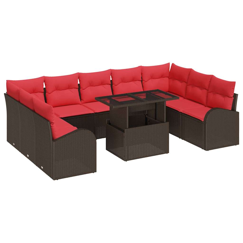 vidaXL Tuinbank Set met kussen met opslag 10 pcs Bruin Poly rattan