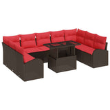 vidaXL Tuinbank Set met kussen met opslag 10 pcs Bruin Poly rattan