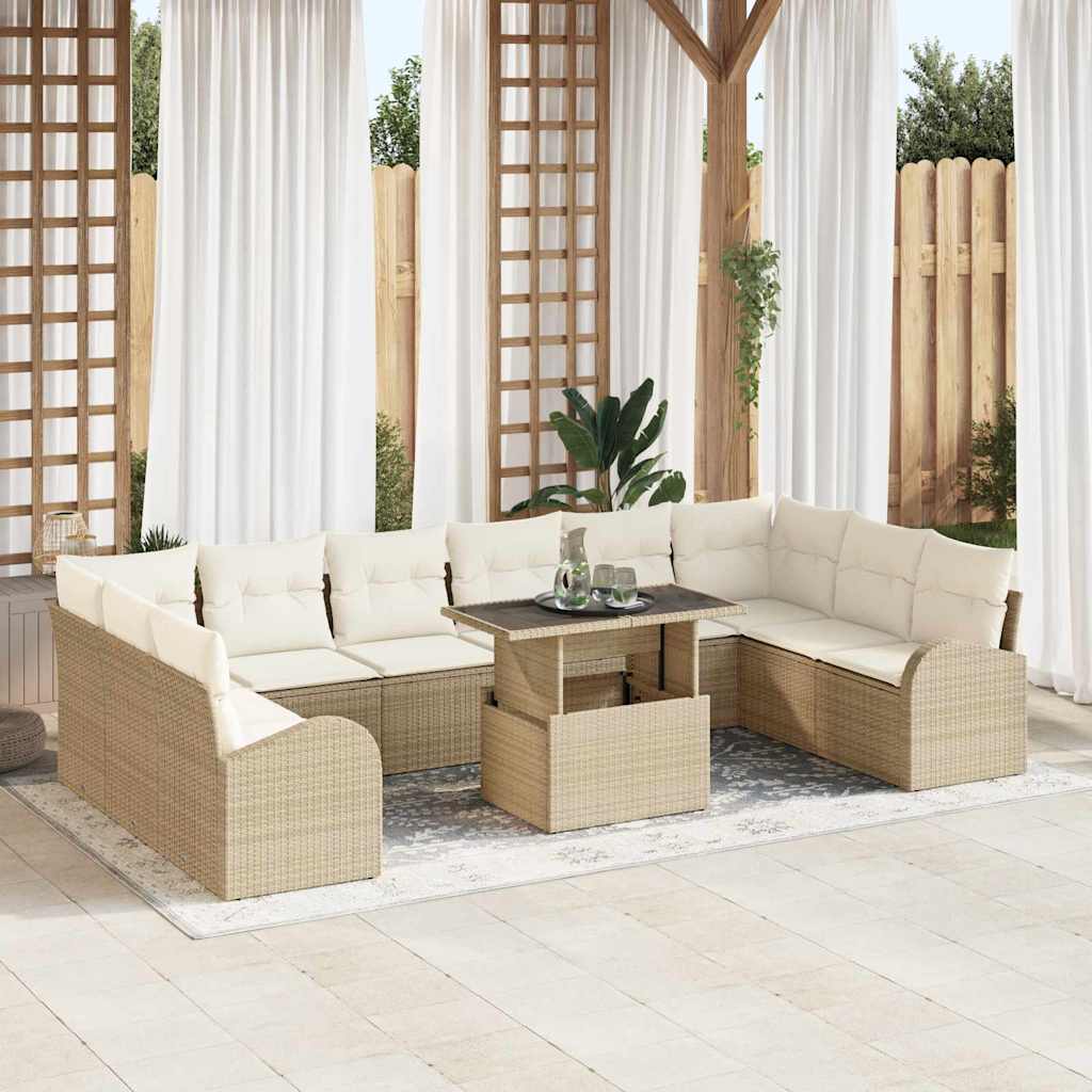 vidaXL Tuinbank Set met kussen met opslag 11 pcs Zwart Poly rattan