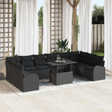 vidaXL Tuinbank Set met kussen met opslag 11 pcs Zwart Poly rattan