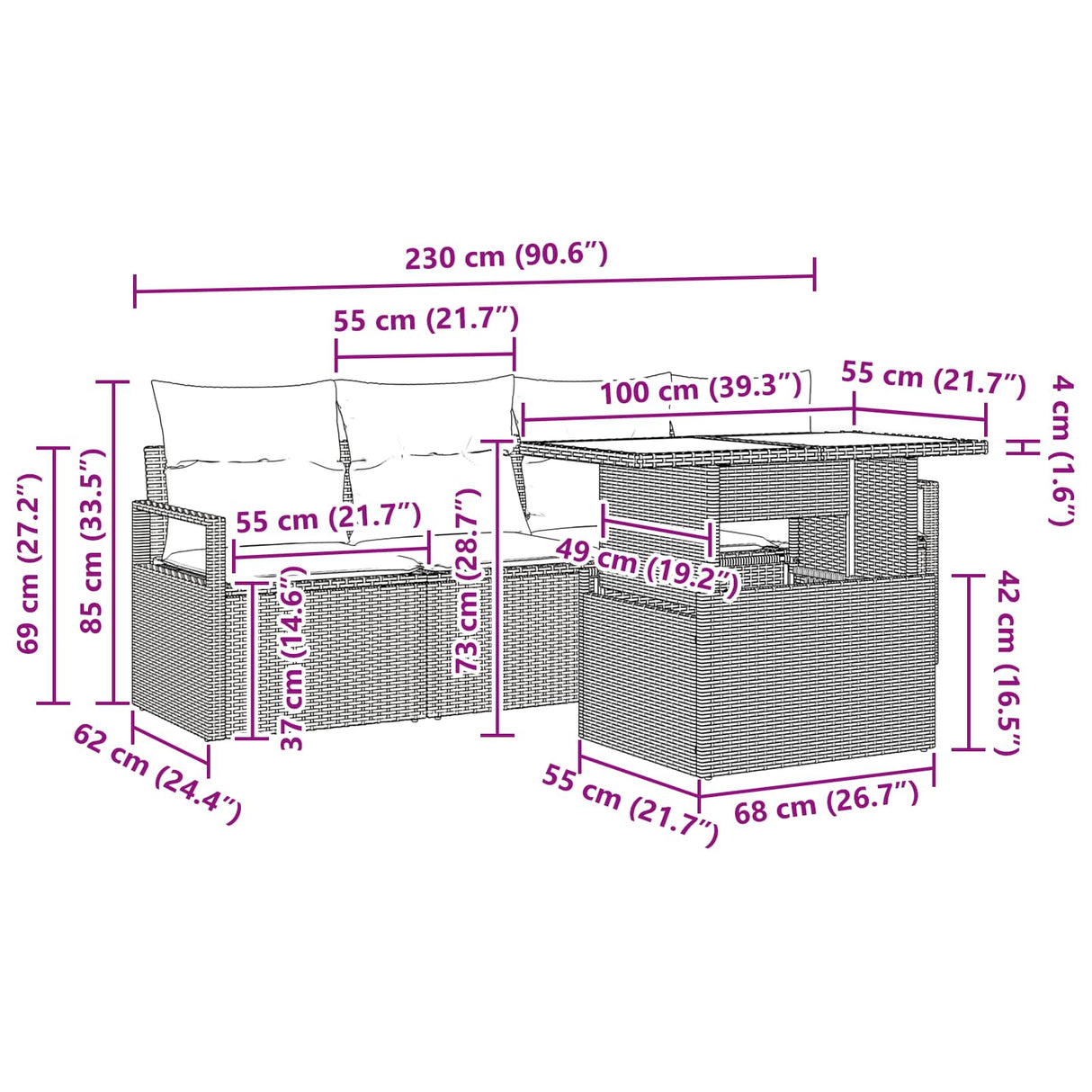 vidaXL Tuinbank Set met opslag 5 pcs Bruin Poly rattan