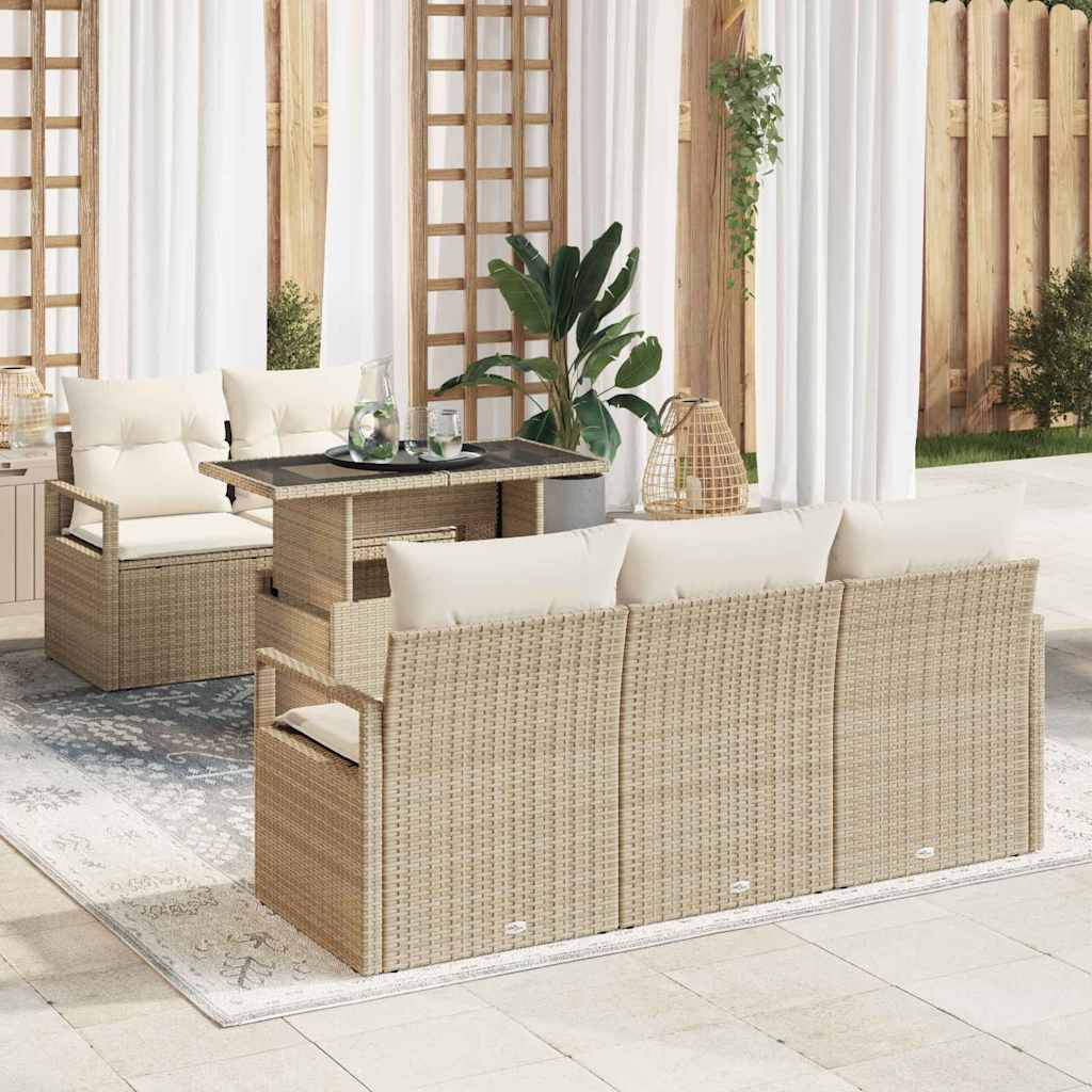 vidaXL Tuinbank Set met kussen met opslag 6 pcs Zwart Poly rattan
