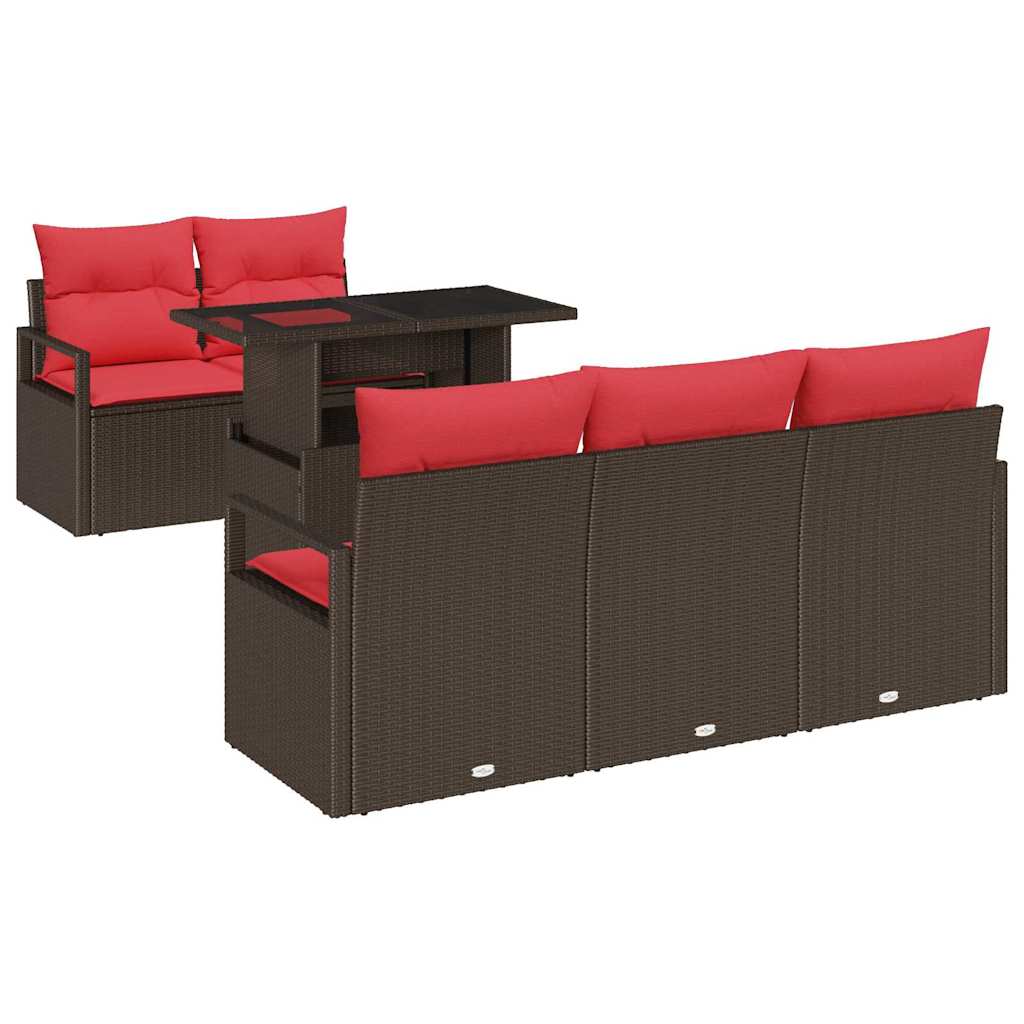 vidaXL Garden Sofa Set with Cushion and Storage 6 pcs Brown Poly Rattan
