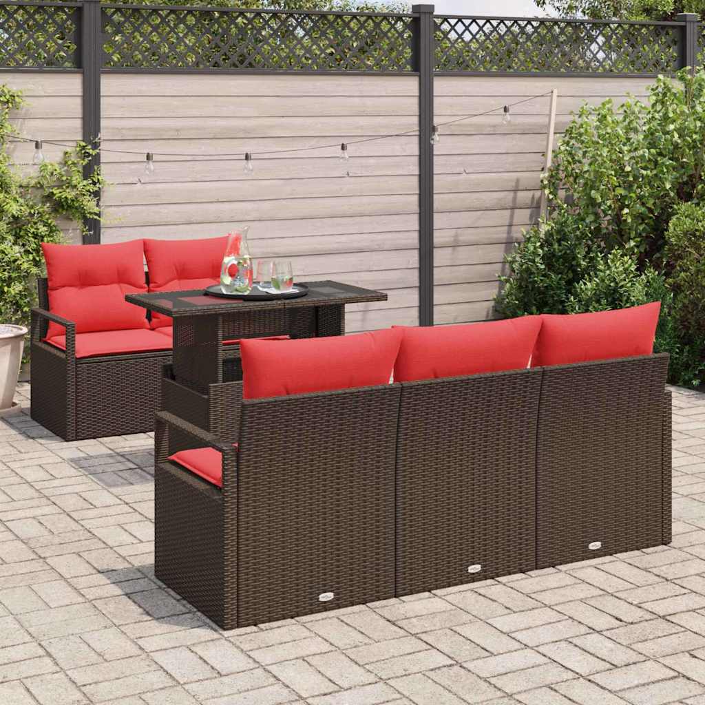 vidaXL Garden Sofa Set with Cushion and Storage 6 pcs Brown Poly Rattan