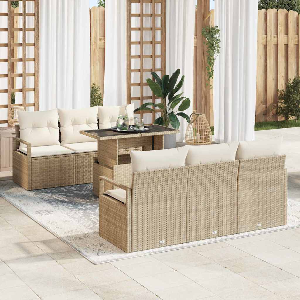 vidaXL Tuinbank Set met kussen met opslag 7 pcs Zwart Poly rattan