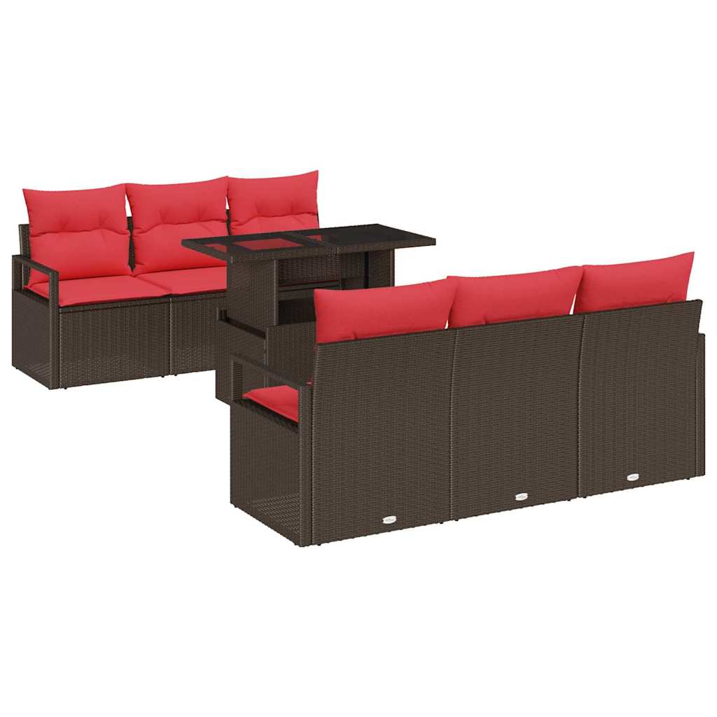vidaXL Tuinbank Set met kussen met opslag 7 pcs Bruin Poly rattan