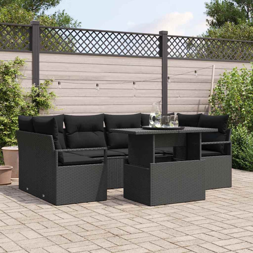 vidaXL Tuinbank Set met opslag 7 pcs Zwart Poly rattan